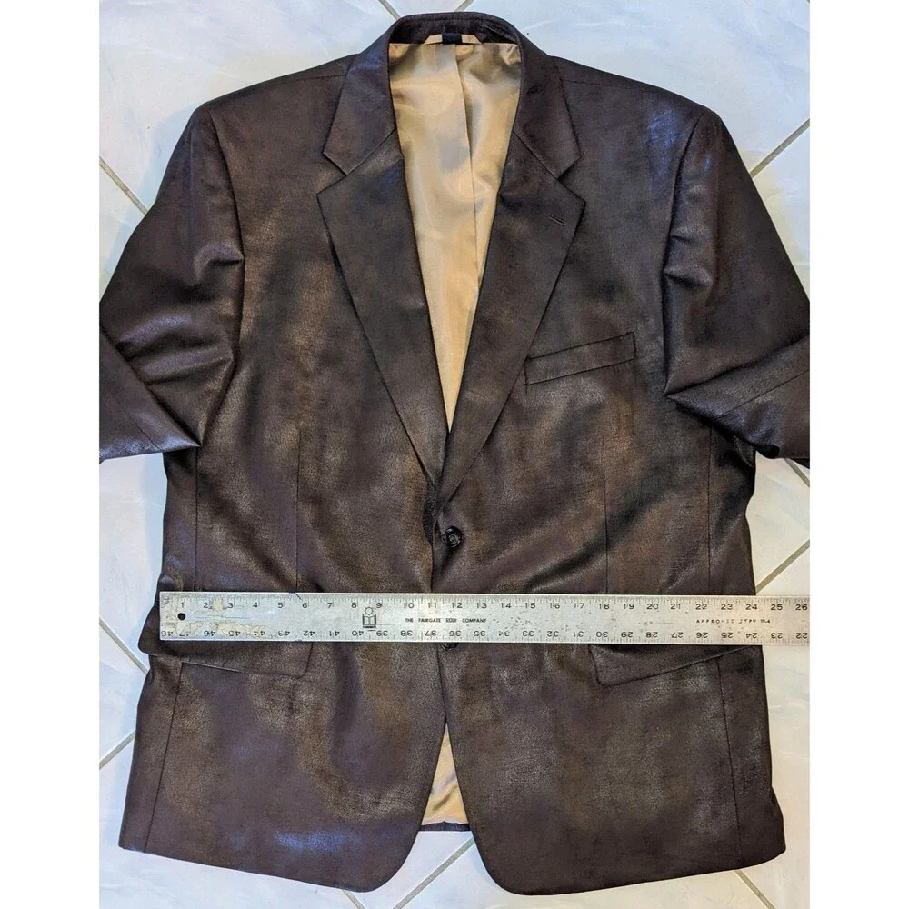 Emanuel Ungaro Men's 48R Brown Leather Look Sport Coat Blazer 2 Button Polyester